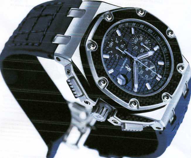 MENS CHRONOGRAPH WRIST WATCH WITH 
PLATINUM CASE, MECHANICAL SELF WINDING MOVEMENT AND BLACK STRAP