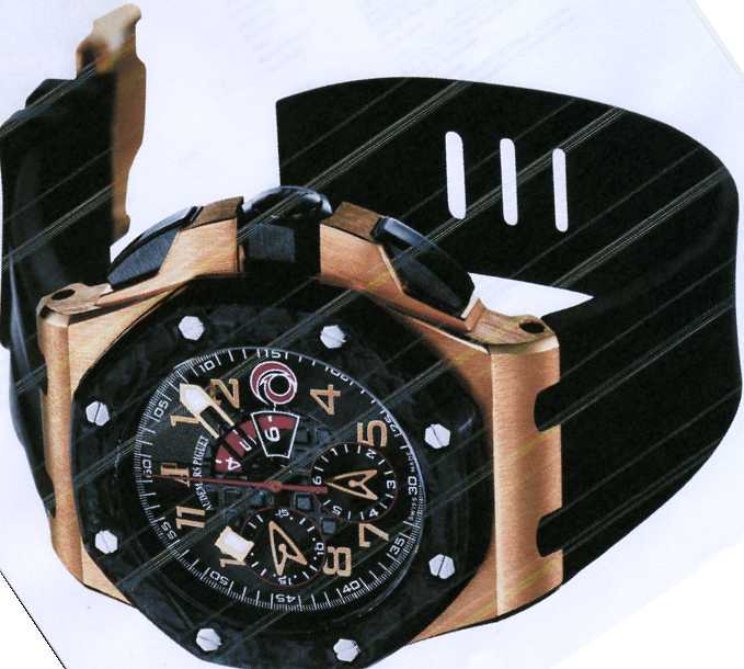 MENS CHRONOGRAPH WRIST WATCH WITH 
ROSE GOLD CASE, MECHANICAL SELF WINDING MOVEMENT AND BLACK STRAP