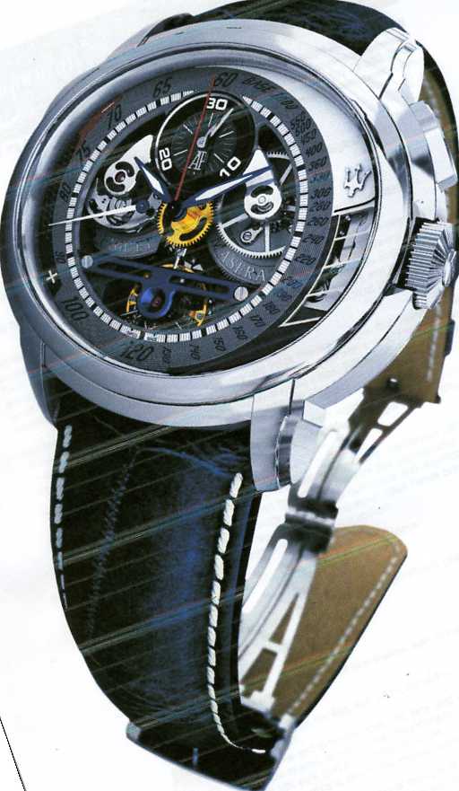 MENS CHRONOGRAPH WRIST WATCH WITH 
PLATINUM CASE, MECHANICAL SELF WINDING MOVEMENT AND BLACK STRAP