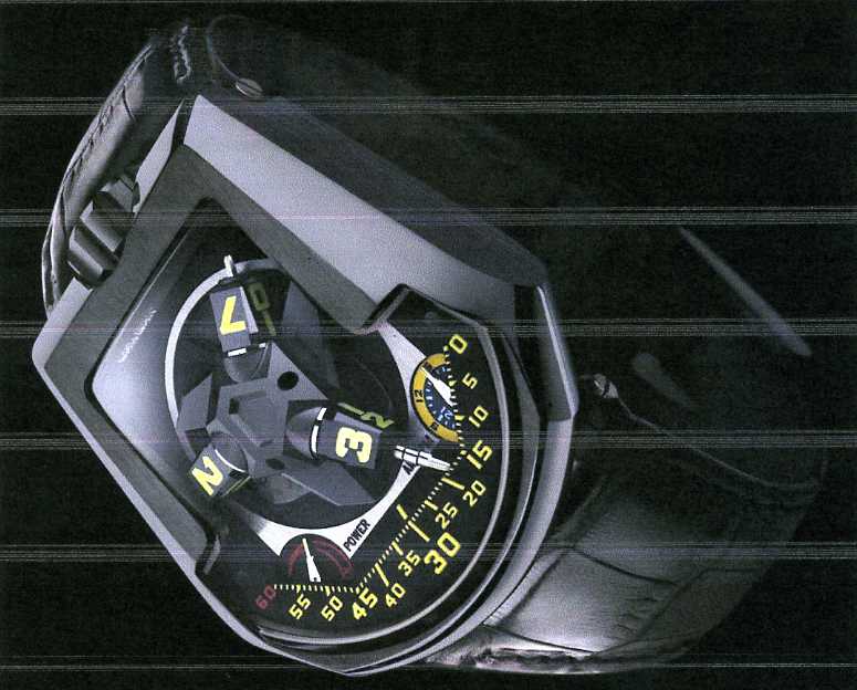 MENS WRIST WATCH WITH BLACK PE-CVD COATED PLATINIUM CASE, MANUALLY WOUND MOVEMENT, BLACK STRAP , CASE BACK WITH VARIOUS DIALS AND FINE TUNING SCREW.