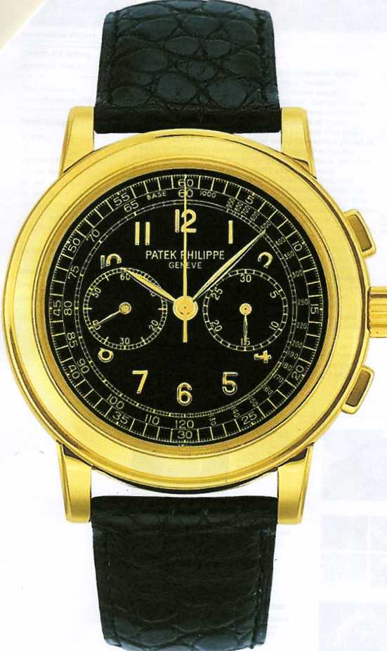MENS CHRONOGRAPH WRIST WATCH WITH YELLOW GOLD CASE, MANUALLY WOUND MOVEMENT, SAPPHIRE CRYSTAL CASE BACK, BLACK FOLDING CLASP STRAP AND WATER RESISTANT TO 25M