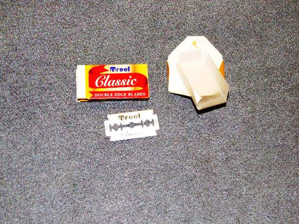 DOUBLE EDGED RAZOR BLADES PACKAGED FOR RETAIL SALE IN PACKS OF 10.  THE RAZOR BLADES ARE INDIVIDUALLY WRAPPED FOR SAFETY REASONS AND ARE PACKAGED IN A BOX.  THE BLADES HAVE THE NAME ON THEM.