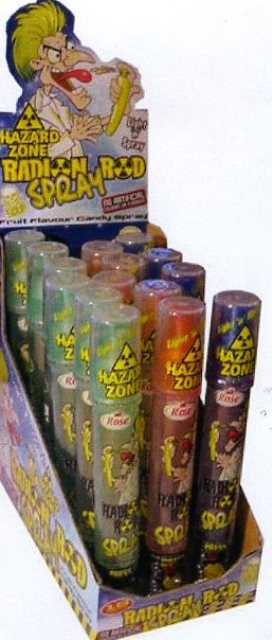 A FRUIT FLAVOURED LIQUID CANDY SPRAY, INGREDIENTS : WATER 63.37%, SUGAR 27.43%, CITRIC ACID, SODIUM CITRATE, FLAVOURS, SODIUM BENZOATE, POTASSIUM SORBATE,