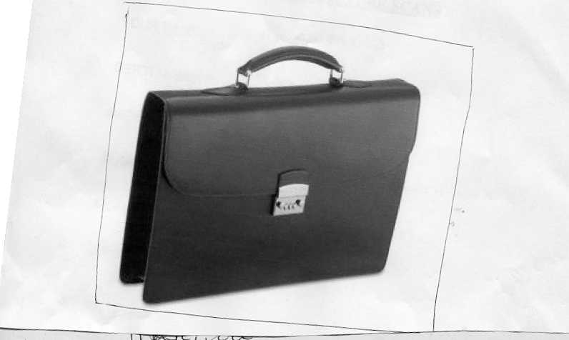 A ONE POCKET BRIEFCASE MADE OF LEATHER. WITH PIGSKIN LINING, A CARRYING HANDLE AND A LOCK. MEASUREMENTS ARE APPROX L420MM XH300MM XW80MM. BLACK  IN COLOUR