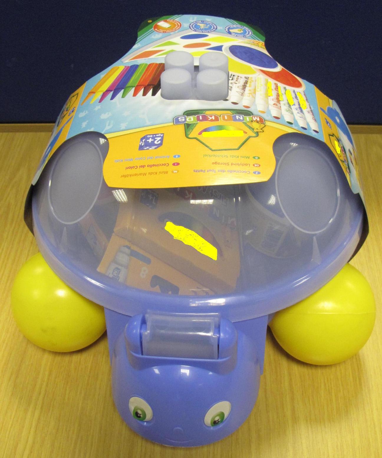 MODELLING DOUGH. 3 SMALL TUBS OF DIFFERENT COLOURED MODELLING DOUGH. DESIGNED FOR YOUNG CHILDREN. PRESENTED IN A MOULDED PLASTIC TOY REPRESENTING A LADYBIRD. WITH 8 MARKER PENS, 8 WAX CRAYONS AND SHEETS CONTAINING 200 COLOURED PAPER SELF ADHESIVE STICKERS (ALL CLASSIFIED SEPARATELY).