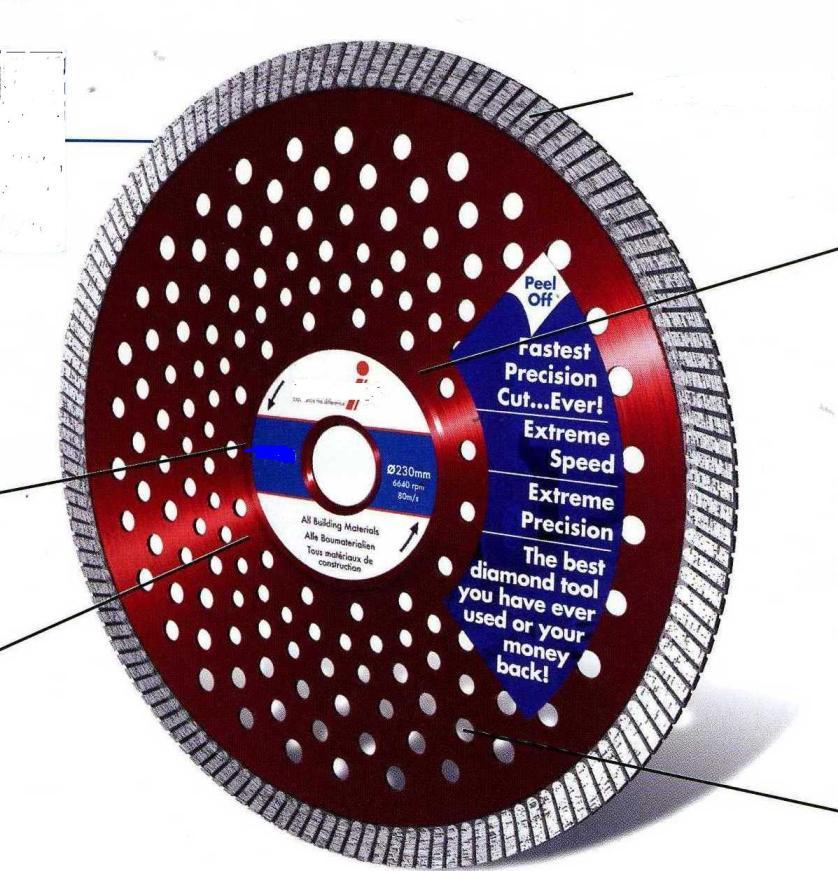 DIAMOND BLADE GRINDING WHEEL. OF HIGH QUALITY STEEL. CIRCULAR WITH A 12MM WIDE DIAMOND CUTTING EDGE. DIAMETER 115MM. BORE SIZE 22.2MM. PRESENTED IN CARDBOARD PACKAGING.