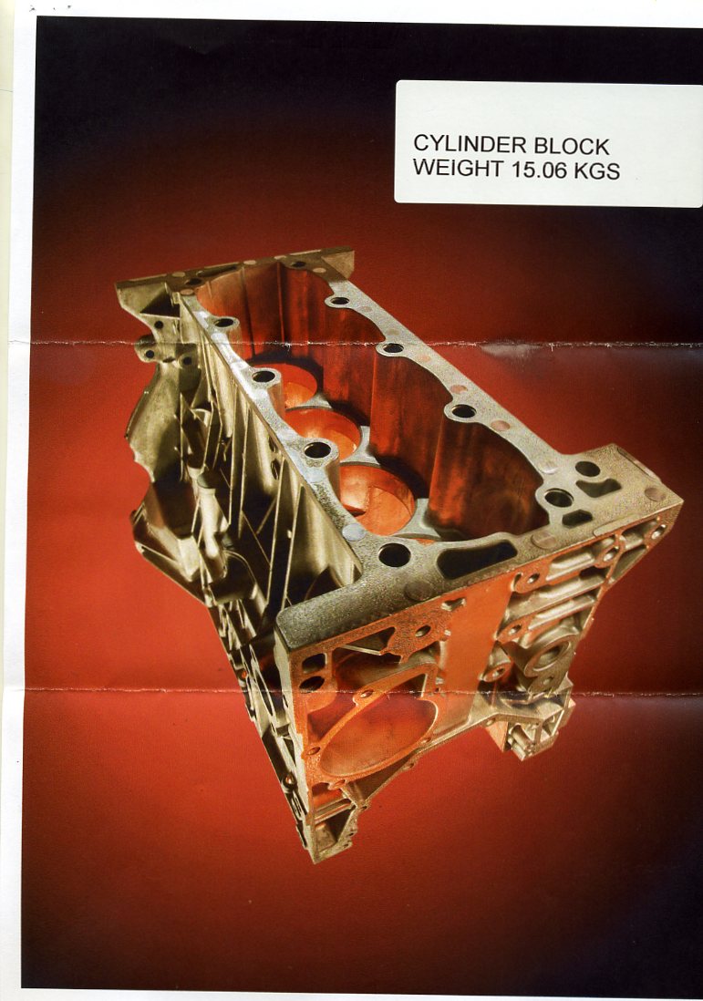 CYLINDER BLOCK FOR A PETROL ENGINE. MADE FROM ALUMINIUM ALLOY. MANUFACTURING HIGH PRESSURE ALUMINIUM DIE CASTING.USED IN AUTOMOTIVE INDUSTRY. WITHOUT DRIVE A SHAFT.WEIGHT 15.06KGS. NOT FOR RETAIL SALE.