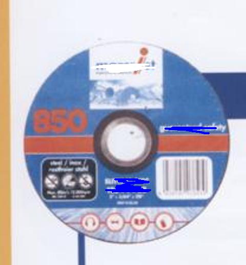 AGGLOMERATED ABRASIVE DISC.OF OTHER MATERIALS.NOT OF ARTIFICIAL ABRASIVE.MADE UP OF VARIOUS DERIVATIVES OF METALS AND COMPONENTS BOUND WITH A RESIN. FOR CUTTING. FOR WORKING METAL AND STONE.CIRCULAR IN SHAPE.DIAMETER 1150MM.THICKNESS 1MM. BORE SIZE 22.2MM.PACKAGED IN A CARDBOARD PRESENTATION BOX.PACKAGED IN  CARTONS OF 10 IN A CARDBOARD PRESENTATION BOX.
