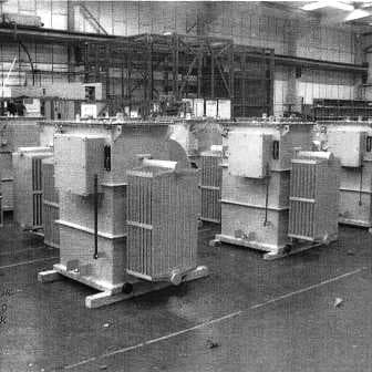 A TRANSFORMER RECTIFIER.  DESIGNED FOR USE WITH AN ELECTROSTATIC PRECIPITATOR (FILTRATION APARATUS).  CONSTRUCTED OF SHEET STEEL WITH A WEATHERPROOF COATING.  WITH AN OIL PRESSURE RELEASE VALVE FITTED FOR SAFETY.  FEATURES: FABRICATED AND PAINTED STEEL TANK; HIGH VOLTAGE STEP UP TRANSFORMER WITH 40 PERCENT IMPEDANCE; VOLTAGE DIVIDER; HIGH FREQUENCY AC CHOKE; HIGH VOLTAGE RECTIFIER; INPUT AND FEEDBACK BUSHINGS; CALIBRATION UNIT; OIL TEMPERATURE INDICATOR; AND OIL LEVEL INDICATOR.  SPECIFICATIONS: SECONDARY VOLTAGE - 25 KV TO 150 KV; PRIMARY VOLTAGE - 220 V TO 700 V, 50 OR 60 HZ; SECONDARY CURRENT - 25 MA TO 4000 MA DC ESP; PRIMARY CURRENT - 5 A TO 600 A; OIL FILLED AND NATURAL CONVECTION COOLED (ONAN).
