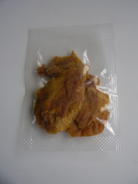 DRIED MANGO. FOR CONSUMPTION AS A SNACK. OVEN DRIED. NO SUGAR USED AS EITHER SWEETENING MATTER, OR FOR PRESERVATION. PACKAGED IN 30 GRAM PLASTIC PACKS.