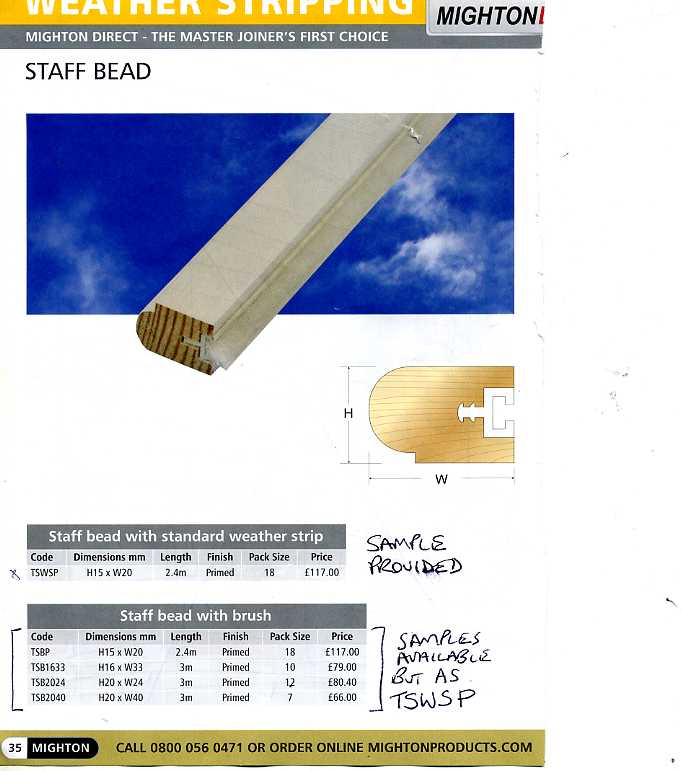 TIMBER WEATHERPROOFING STRIPS, SOFTWOOD WITH PRIMED PAINT FINISH IN WHITE. A TIMBER STAFF BEAD WITH BRUSH. DIMENSIONS        H15MM X W20MM. LENGTH 2.4M.