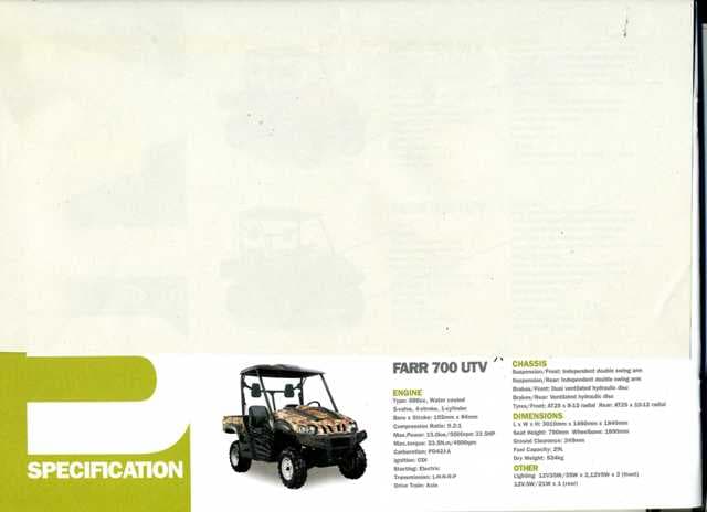 A TWO SEATER UTILITY TASK VEHICLE (UTV)  WITH AN ENGINE CAPACITY OF 686CC AND MAXIMUM POWER OF 13.0KW. TRANSMISSION: L-H-N-R-P. WITH A STANDARD TOWING HITCH. STEERED BY MEANS OF A STEERING WHEEL. SHAFT DRIVEN. WITH DEEP TREAD TYRES AND BRAKES ON ALL WHEELS. WITH MOTORISED WINCH KIT. WITH A TOW BAR CAPABLE OF HAULING A WIDE RANGE OF TRAILERS UP TO 500KG IN WEIGHT. WITH A TIPPING REAR CARRIER FOR PAYLOADS UP TO 180KG IN WEIGHT.