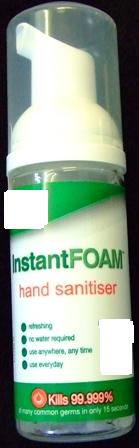 ANTIBACTERIAL HAND SANITISER. FOR USE ON THE HANDS. KILLS 99.9% OF COMMON GERMS. NO WATER REQUIRED. IN LIQUID FORM THAT IS PACKAGED FOR RETAIL SALE  IN A CLEAR PLASTIC BOTTLE. PUMP ACTION DISPENSER ON TOP OF THE BOTTLE TURNS THE LIQUID INTO FOAM. 47ML OF INGREDIENTS INCLUDE, ALCOHOL DENAT, AQUA, PROPYL ALCOHOL, DIMETHICONE, GLYCERYL OLEATE, HYDROGENATED GLYCERYL PALMATE, BEHENTRIMONIUM CHLORIDE. THE ACTIVE INGREDIENT BEING THE ALCOHOL DENAT WHICH IS A BIOCIDE (DISINFECTANT).