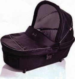 BABIES CARRYCOT. DESIGNED TO ATTACH TO A PUSHCHAIR CHASSIS. HOOD WITH INTEGRAL PADDED CARRY HANDLE. WITH RAINCOVER. REMOVABLE QUILTED LINER AND APRON. ELASTICATED STORAGE POCKET. WITH INTERNAL STEEL TUBE FRAME. MATTRESS WITH REMOVABLE COVER. SUITABLE FROM BIRTH.