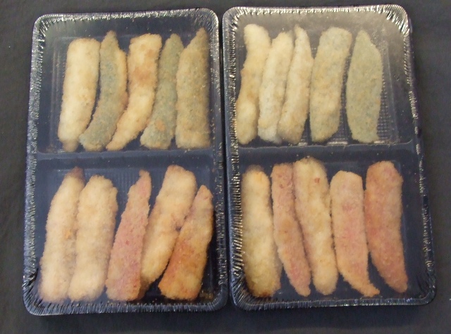 FROZEN FULLY FRIED RED AND GREEN JALAPENO PEPPERS WITH A CREAM CHEESE FILLING AND A THIN BREADED COATING.
