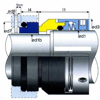 A SINGLE BALANCED MECHANICAL SEAL, CONSISTING OF A ROTATING UNIT AND A STATIONARY UNIT.  THE ROTARY UNIT IS WAVE SPRUNG WITH A MONOLITHIC SEAL FACE DESIGNED TO SEAL DIRECTLY ON A PUMP SHAFT VIA AN ELASTOMERIC 'O' RING. THE SEAL IS FIXED TO A PUMP SHAFT VIA A SET OF SCREWS.  THE STATIONARY UNIT IS AN 'L' SHAPED DESIGN, SEALING IN THE PUMP HOUSING VIA AN ELASTOMERIC 'O' RING.  MADE OF 316 STAINLESS STEEL AND SILICON CARBIDE WITH RUBBER 'O' RINGS.