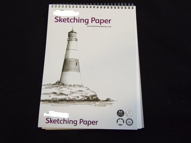 A SPIRAL BOUND SKETCH PAPER PAD WITH A CARD COVER. THE COVER IS ILLUSTRATED  WITH A LIGHTHOUSE. CONTAINS 30 SHEETS OF A4 ACID FREE PAPER. MEASURES 210 X 297MM