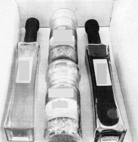 BALSAMIC VINEGAR. MADE FROM WINE VINEGAR. IN A 80ml GLASS BOTTLE. PRESENTED AS PART OF A SET WITH A BOTTLE OF EXTRA VIRGIN OLIVE OIL, A CLEAR CONTAINER OF SEASALT AND A CLEAR CONTAINER OF BLACK PEPPERCORNS. SET PRESENTED IN PRINTED CARDBOARD PACKAGING WITH A CLEAR ACETATE LID.