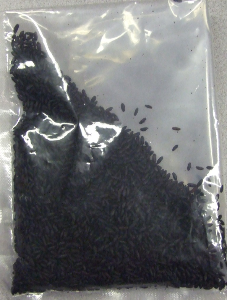 HUSKED BLACK RICE, NOT BROKEN BUT PARBOILED.  MEDIUM GRAIN RICE. WITH MEAN LENGTH OF 5.5 MM AND MEAN WIDTH OF 2.4 MM. GRAINS HAD LENGTH GREATER THAN 5.2 MM BUT LESS THAN 6.0 MM AND LENGTH/WIDTH RATIO GREATER THAN 2 BUT LESS THAN 3. PACKAGED IN 25 KG PACKS.