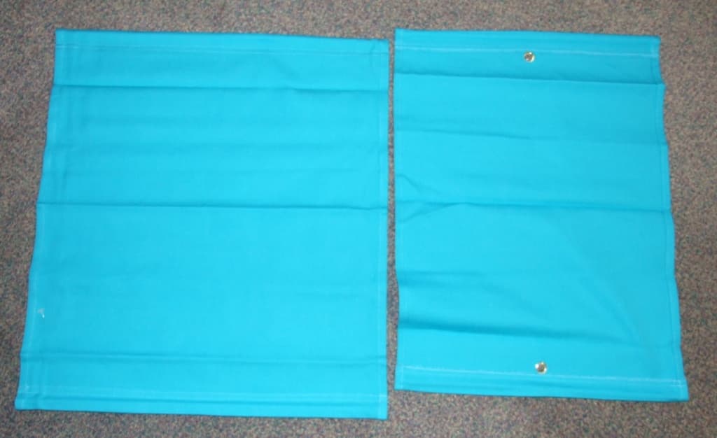 A PAIR OF  WOVEN 100% LINEN SEAT SLINGS FOR A FOLDING WOODEN CHAIR. ONE SLING IS FOR THE CHAIR BACK AND MEASURES APPROXIMATELY 53 CM X 47 CM AND THE OTHER FOR THE SEAT BOTTOM AND MEASURES APPROXIMATELY 53 CM X 39 CM. THE CHAIR FRAME IS IMPORTED SEPARATELY. BOTH SLINGS INCORPORATE WOODEN SUPPORT RODS AND THE BACK SLING HAS TWO METAL EYELETS INSERTED THROUGH WHICH ADJUSTMENTS SCREWS ARE FITTED. PACKAGED IN A PLASTIC BAG.