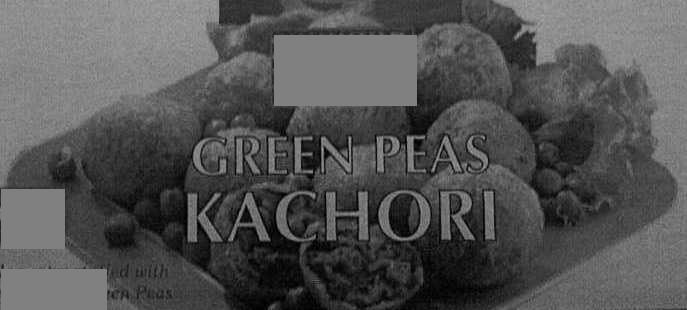 GREEN PEAS KACHORI. A FROZEN PREPARATION OF MIXED VEGETABLE BALLS COVERED WITH UNCOOKED PASTRY DOUGH. WITH A COOKED FILLING MIXTURE OF GREEN PEAS, GARAM MASALA, FENNEL, BLACK SALT, ASAFOETIDA POWDER, CITRIC ACID, CHILLI POWDER, GINGER GREEN CHILLI PASTE, CHICKPEA FLOUR, DRY MANGO POWDER, MINT LEAVES CHOPPED, SALT, SUGAR, DALDA, OIL, NATURAL GREEN COLOUR. WRAPPED IN A RAW, UNCOOKED PASTRY COVERING OF MAIDA WHEAT FLOUR,OIL, SALT, WATER. PRESENTED IN PACKS OF 800g  WITH 6 PACKS PER CARTON.