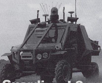 UNMANNED MILITARY GROUND VEHICLE.IT IS A MULTIPURPOSE AUTONOMOUS VEHICLE WHICH REPLENISHES FORWARD TROOPS WITH UP TO 1.2 TONS OF AMMUNITION AND SUPPLIES WITHOUT ENDANGERING MANNED VEHICLES OVER IED STRICKEN ROUTES. IT EQUIPS THE WARFIGHTER WITH A TOOLKIT FOR A VARIETY OF OPERATIONAL SCENARIOS SUCH AS ROUTE PROVING, BASE PROTECTION ISTAR AND COMBAT LOGISTIC SUPPORT.BASED ON THE MISSION'S REQUIREMENTS THE VEHICLE IS COMMANDED EITHER  THROUGH MOBILE OR PORTABLE TERMINALS OR ACTS IN MULE MODE WHERE IT AUTONOMOUSLY FOLLOWS A SQUAD UNIT. A MODULAR SELECTION OF PAYLOADS IS AVAILABLE FOR DIFFERENT MISSION REQUIREMENTS. MAXIMUM SPEED IN SEMI AUTONOMOUS MODE 50KPH. DIMENSIONS : 2.2M HIGH BY 1.8M WIDE BY 3.4M LONG.IT WIRGHS 1200KG