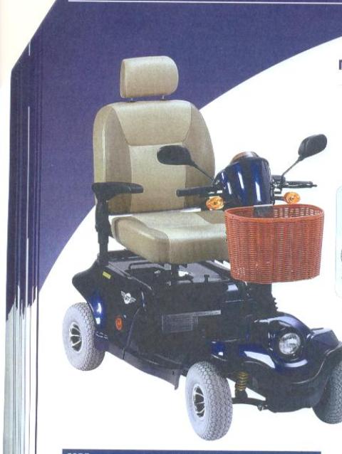 A MOBILITY SCOOTER WHICH IS A BATTERY POWERED ELECTRICAL PROPELLED CARRIAGE FOR DISABLED AND ELDERLY PEOPLE. IT HAS EASY TO USE PRECISION CONTROLS AND A MAXIMUM SPEED OF 4MPH ON PAVEMENT AND 8MPH ROAD SPEED SETTINGS. WITH A TRAVEL RANGE OF UP TO 30 MILES. VEHICLE HAS 4  WHEELS  AND A REMOVABLE FRONT STORAGE BASKET. IT HAS A ROTATING SEAT WITH SLIDING AND RECLINING FACILITY AND WIDTH ADJUSTABLE ARMRESTS AND HEIGHT ADJUSTABLE HEADREST. WITH A LIFT UP FRAME WHICH PROVIDES EASY ACCESS FOR MAINTENANCE, A LARGE SEAT BACK STORAGE BOX AND A FACILITY TO FIT 100AH BATTERIES FOR LONGER RANGE. MAXIMUM WEIGHT CARRYING CAPACITY OF UP TO 250KG (39ST). WEIGHT 148KG (326LB).