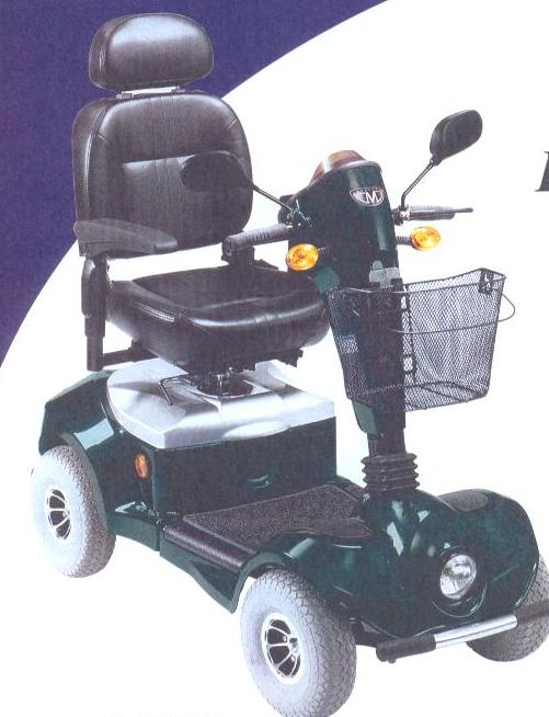 A MOBILITY SCOOTER WHICH IS A BATTERY POWERED ELECTRICAL PROPELLED CARRIAGE FOR DISABLED AND ELDERLY PEOPLE. IT HAS EASY TO USE PRECISION CONTROLS AND A MAXIMUM SPEED OF 8MPH. WITH A TRAVEL RANGE OF UP TO 25 MILES. VEHICLE HAS 4  WHEELS  AND A REMOVABLE FRONT STORAGE BASKET. IT HAS A ROTATING SEAT WITH SLIDING AND RECLINING FACILITY AND WIDTH ADJUSTABLE ARMRESTS AND HEIGHT ADJUSTABLE HEADREST. A LARGE SEAT BACK STORAGE BOX.  MAXIMUM WEIGHT CARRYING CAPACITY OF UP TO 159KG (25ST). WEIGHT 117KG (257LB).