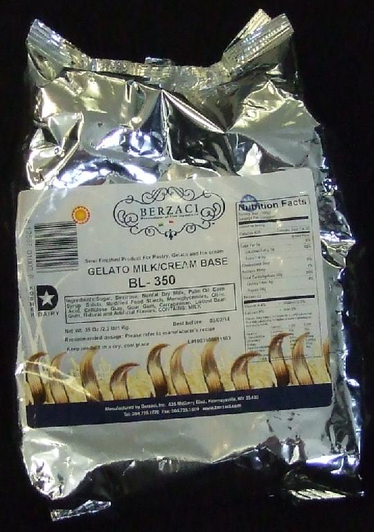 A MILK/CREAM BASE POWDER, USED FOR MAKING ICE CREAM. INGREDIENTS: SUGAR, DEXTROSE, NON-FAT DRY MILK, PALM OIL, CORN SYRUP SOLIDS, MODIFIED FOOD STARCH, MONOGLYCERIDES, CITRIC ACID, CELLULOSE GUM, GUAR GUM, CARRAGEENAN, LOCUST BEAN GUM, NATURAL AND ARTIFICIAL FLAVORS. CONTAINS: GLUCOSE AND SUCROSE. PACKAGED IN A FOIL SEALED 1KG PACK