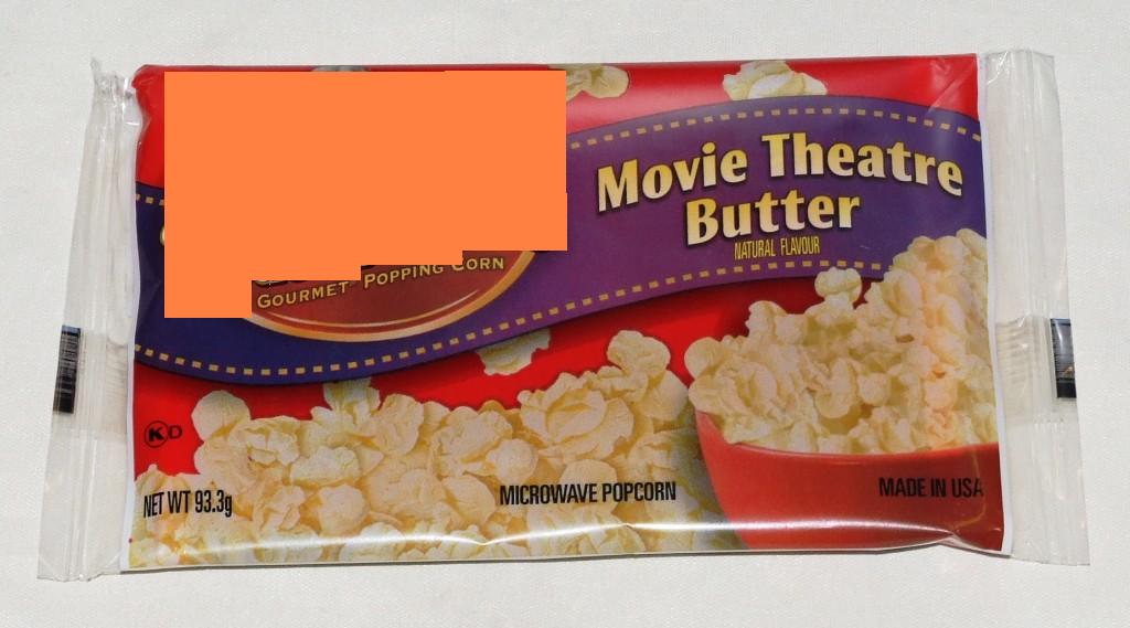 BUTTER FLAVOURED POPPING CORN (MAIZE). IN A PRINTED PAPER BAG READY TO BE PLACED IN THE MICROWAVE TO MAKE POPCORN. IN 93.3g PACKS. PRESENTED IN PRINTED PLASTIC PACKAGING.