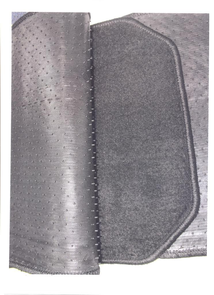 A 4 PIECE SET OF TEXTILE CAR MATS.  THEY HAVE A PILE CONSTRUCTION, WITH A TPE NODULED BACKING AND ARE MADE FROM POLYPROPYLENE WOVEN MATERIAL WITH A SURGED BINDING AROUND THE EDGES.  PUT UP FOR RETAIL SALE ON A PLASTIC HANGER WITH A CARD DESCRIPTION ON THE UPPER PART.