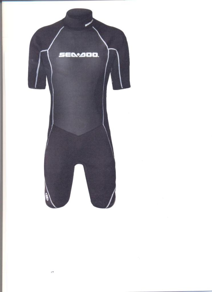 KNITTED ALL IN ONE WETSUIT COMPLETELY COVERING THE BODY FROM THE NECK TO THE KNEES ENVELOPING EACH LEG SEAPRATELY. MADE OF PANELS SEWN TOGETHER.OF CELLULAR NEOPRENE RUBBER COVERED ON BOTH SURFACES WITH A KNITTED NYLON TEXTILE.  ROUND NECK WITH OPENING ON LEFT SHOULDER FASTENED BY VELCRO. WITH SLEEVES TO THE ELBOW. BOUND AT SLEEVE AND LEG ENDS. WITH FRONT ZIP FROM THE NECK TO THE WAIST. WITYH ZIPPED POCKET TO FRONT LEFT LEG. WITH PLASTIC WALLET ATTACHED INSIDE BY MEANS OF AN ELASTIC BAND.