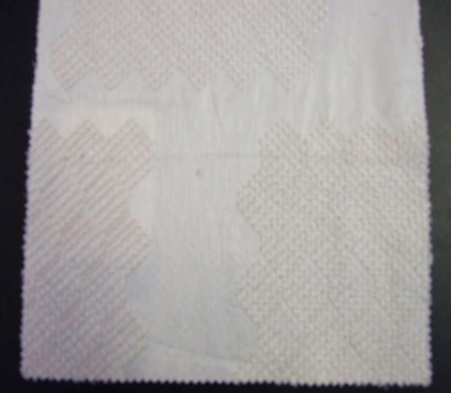 A WOVEN PLAIN WEAVE EMBROIDERED VICOSE AND SILK MATERIAL.  IT HAS A VISIBLE BACKGROUND.  OVERALL COMPOSITION IS 91% VISCOSE AND 9% SILK. VERTICLE REPEAT DESIGN IS 19 CM AND HORIZONTAL REPEAT IS 33 CM.  
THE FABRIC HAS A WIDTH INCLUDING SELVEDGE OF 137CM AND GRAMS PER M2 IS 300.  VALUE EXCEEDS 17.5 EUROS PER KG.
