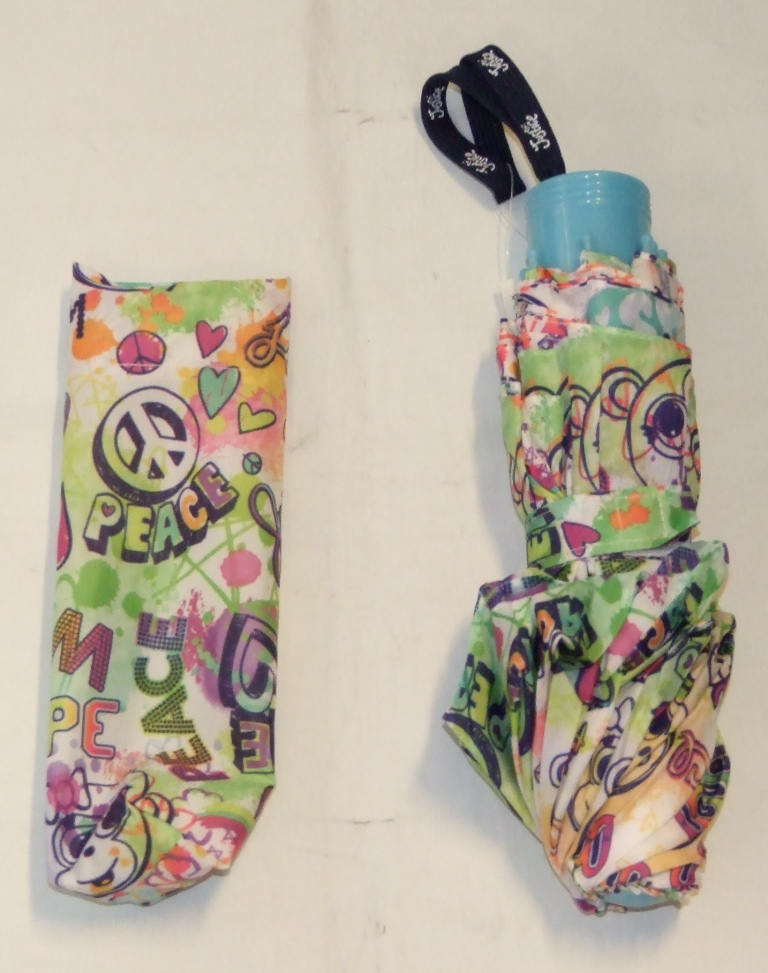 TELESCOPIC UMBRELLA WITH COVER. OF PRINTED WOVEN POLYESTER WITH AN ALUMINIUM FRAME.