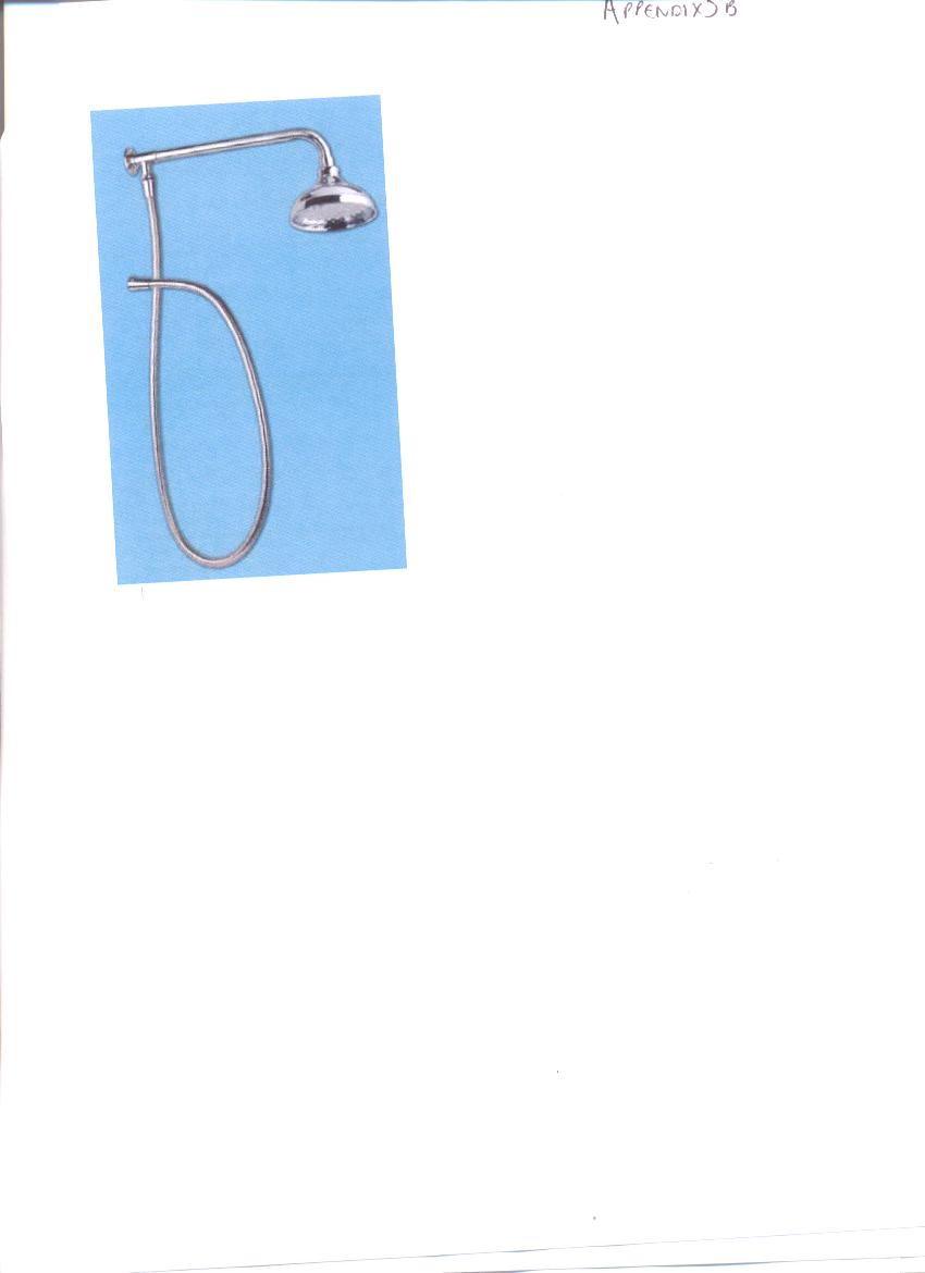 A TRADITIONAL SKIRTED SHOWER HEAD. WITH ONE SETTING FOR THE SHOWER HEAD WITH A BRASS SHOWER ARM AND A 1.75 M DOUBLE LOCKING STAINLESS STEEL HOSE.
