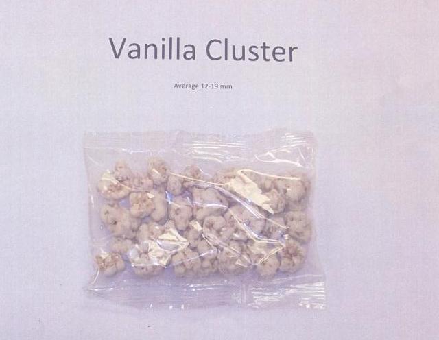 IRREGULAR SHAPED VANILLA CLUSTERS OF MAJORITY ROASTED CEREAL FOR USE AS A BREAKFAST CEREAL AND SNACK. INGREDIENTS:  YOGHURT COMPOUND, OATS, MALT SYRUP, RICE CRISPIES, SPECIAL K, SUGAR, OTHER.