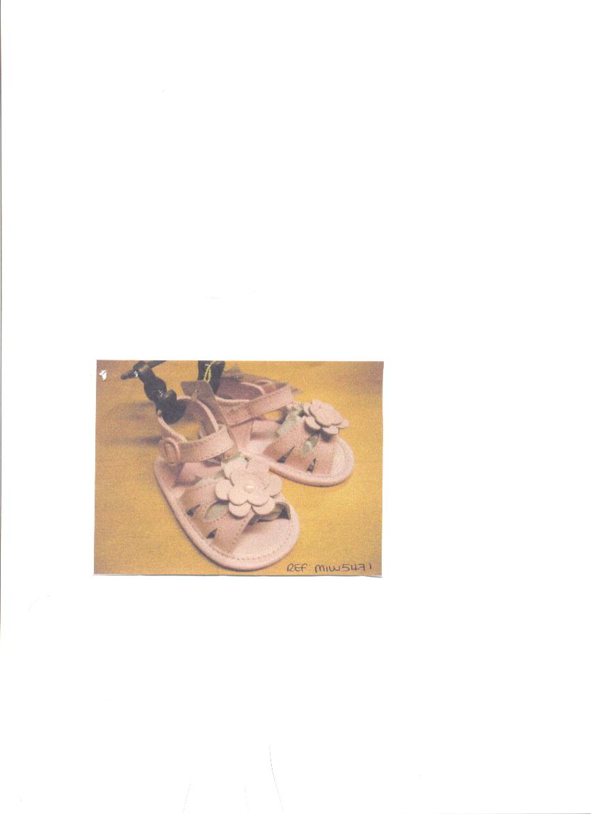 GIRLS OPEN TOE SANDALS. WITH UPPERS OF LEATHER.  WITH DECORATIVE FLOWER ON THE TOP OF THE VAMP.  WITH VELCRO FASTENING STRAP AROUND THE ANKLE WITH IMITATION BUCKLE.  OUTER SOLE OF TEXTILE WITH NON SLIP PU DOTS. TEXTILE PREDOMINATES.