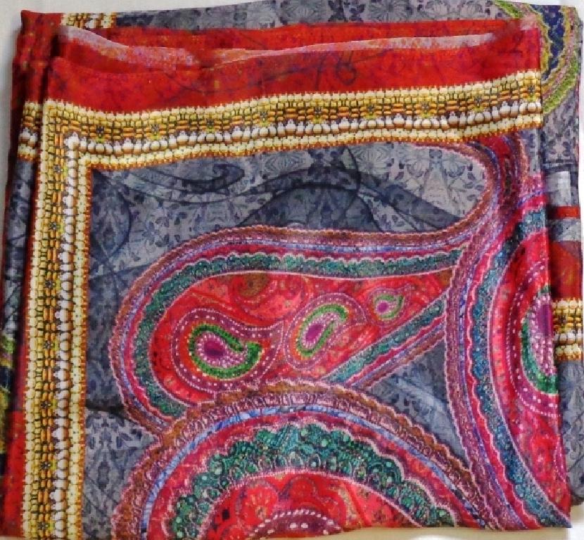 A 100 PERCENT POLYESTER WOVEN PRINTED FABRIC. WIDTH APPROXIMATELY 150 CM. MAINLY USED FOR DRESS MAKING AND FASHION CLOTHING.