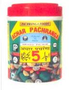 A MIXED PICKLE KNOWN AS ACHAR PACHRANGA  CONTAINING MANGO, LIME, SALT, COTTONSEED OIL, CARROT, GREEN CHILLIES, TURNIP, LEMON, CRANBERRY, BEETS, LOTUS ROOTS, CARISSA CARANDUS, FENUGREEK, FENNEL, TURMERIC, RED CHILLIES, CORIANDER, CUMIN, NIGELLA, BISHOP'S WEEDS, MUSTARD POWDER, AND PRESERVATIVE SODIUM BENOZATE (E211). NO ADDED SUGAR, ACETIC ACID OR VINEGAR. CONTAINED IN AN 800 GRAMMES PLASTIC JAR.