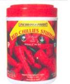 A PICKLE CONTAINING RED CHILLIES OF THE GENUS CAPSICUM, SALT, COTTONSEED OIL, DRIED MANGO, FENUGREEK, FENNEL, TURMERIC,  CORIANDER, CUMIN, NIGELLA, BISHOP'S WEED, MUSTARD POWDER AND PRESERVATIVE SODIUM BENOZATE (E211). NO ADDED SUGAR, ACETIC ACID OR VINEGAR. CONTAINED IN AN 800 GRAMMES PLASTIC JAR.