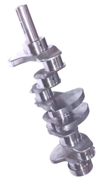 A CRANKSHAFT, USED IN AUTOMOTIVE (PASSENGER CAR) ENGINES. MADE OF CAST IRON. USUALLY PACKED IN CARDBOARD BOXES.
