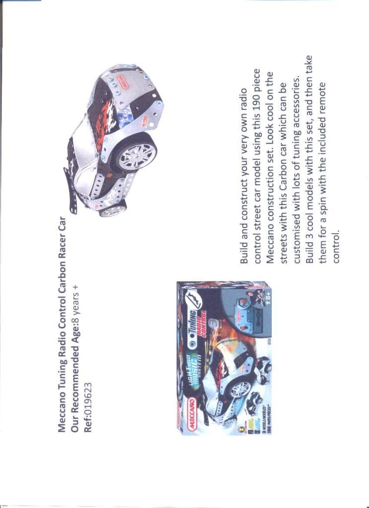THIS IS A METAL CONSTRUCTION KIT FOR CHILDREN AGED 8 PLUS. ALL THE PARTS ARE IN ONE BOX TO BUILD THREE RACING CARS. ONLY ONE MODEL CAN BE BUILT AT ONE TIME. IT CONSISTS OF 190 PARTS, INCLUDES A REMOTE CONTROL, ENGINE NOISES AND SOUND EFFECTS.