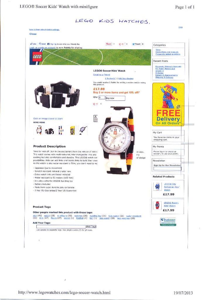 LEGO KIDS WATCH. WATCH WITH A MECHANICAL DISPLAY. POWERED BY CLOCKWORK.