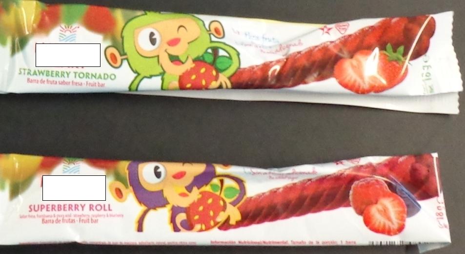 A FRUIT TWIST 18G. PUT UP AS A SUGAR CONFECTIONERY. SOLD IN HEALTH SHOPS, SUPERMARKET. SMOOTH, SOFT AND CHEWY.INGREDIENTS INCLUDE APPLE PUREE CONCENTRATE, APPLE JUICE CONCENTRATE, FRUIT JUICES CONCENTRATE, NATURAL FLAVOR, CITRUS PECTIN, ASCORBIC ACID, NATURAL COLOR. CONTAINS 12 GRAM SUGAR  IN SERVING OF 18GRAM. COMES IN STRAWBERRY , WILDBERRY FLAVOURS.