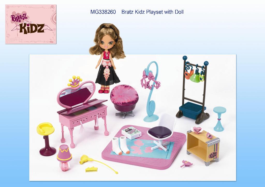 DOLL REPRESENTING A HUMAN BEING PACKAGED WITH ACCESSORIES OF PLASTIC. INCLUDED IS A DOLL WITH APPROXIMATELY FIFTEEN ACCESSORIES, WHICH TOGETHER MAKE UP A BEDROOM STYLE PLAYSET. INCLUDED IS A DRESSING TABLE, THREE CHAIRS, A TRUNK, COMBS AND HAIRDRYER ETC. ALL PACKAGED TOGETHER FOR RETAIL SALE.