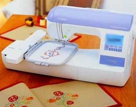 A PERSONAL EMBROIDERY MACHINE WHICH FEATURES: LARGE 180 X 130 EMBROIDERY AREA, 136 BUILT IN EMBROIDERY STITCHES, LCD TOUCH SCREEN, 10 FRAME SHAPES WITH 12 STITCH STYLES, 6 STYLES OF LETTERING FONT, AUTOMATIC THREAD TRIMMERS, LOWER BOBBIN THREAD SENSOR, PATTERN ROTATION, DESIGN RESIZING, 650 STICHES PER MINUTE EMBROIDERY SPEED AND MEMORY CARD SLOT.