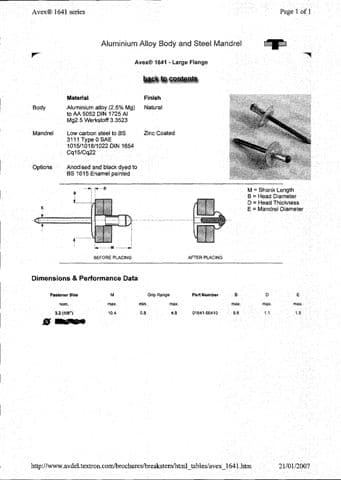 TUBULAR MANDREL RIVET. MADE FROM ALUMINIUM ALLOY BODY AND STEEL. LARGE FLANGE.