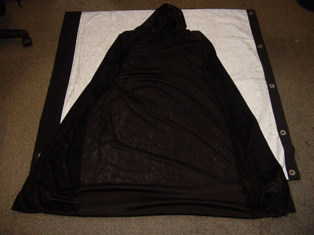 A KNITTED FANCY DRESS FULL LENGTH CLOAK FOR UNISEX  WITH A BRUSHED OUTER. DESIGNED TO COVER THE BODY FROM THE SHOULDERS TO THE ANKLES.  FITTED AT THE SHOULDERS.  WITH A COMPLETE OPENING.  WITH A ROUND NECK WITH TIE FASTENING.  WITH HOOD.  OVERLOCKED AT EDGES.  100 PERCENT POLYESTER.  PACKAGED IN A POLYBAG WITH CARDBOARD FOR RETAIL SALE.