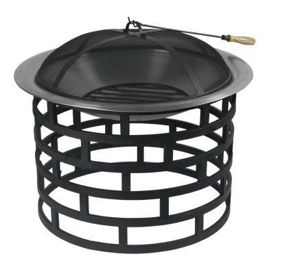 FIRE PIT WITH CAGE BASE. FOR USE OUTDOORS. SOLID FUEL HEATER. NOT USED FOR COOKING. CONTRUSTRUCTED FROM 100 PERCENT IRON.