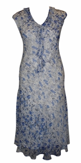 WOVEN DRESS FOR WOMEN.  REACHING DOWN TO THE CALF. WITH V NECK WITH DECORATIVE FRILLS.  WITHOUT OPENING.  FULLY LINED.  WITHOUT SLEEVES.  HEMMED. OF VISCOSE.